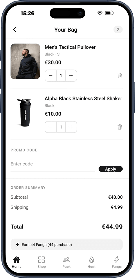 Mobile app screen